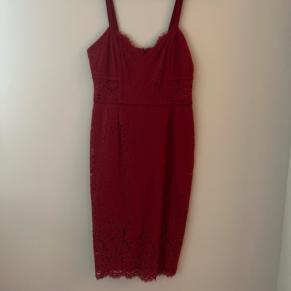 Express Red Lace Mock Neck Sheath Dress